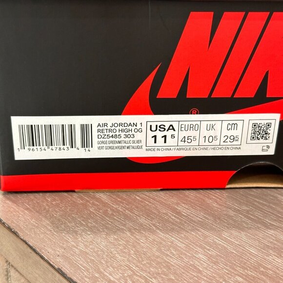 AIR JORDAN 1 RETRO HIGH OG DZ5485 303 GORGE GREEN/METALLIC SILVER VERT GORGE/ARG